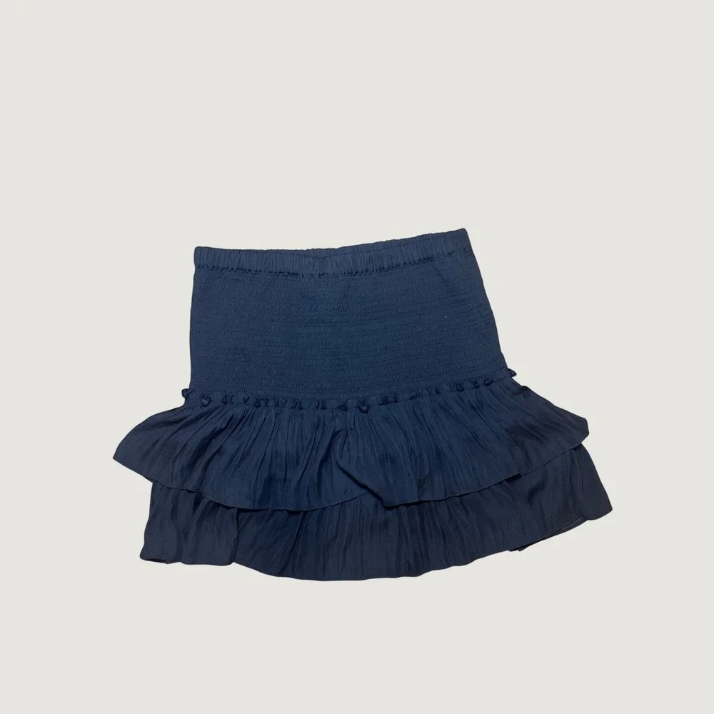 Dolan Anthropologie Women Black Smocked Ruffle Boho Tiered Mini Skirt Small